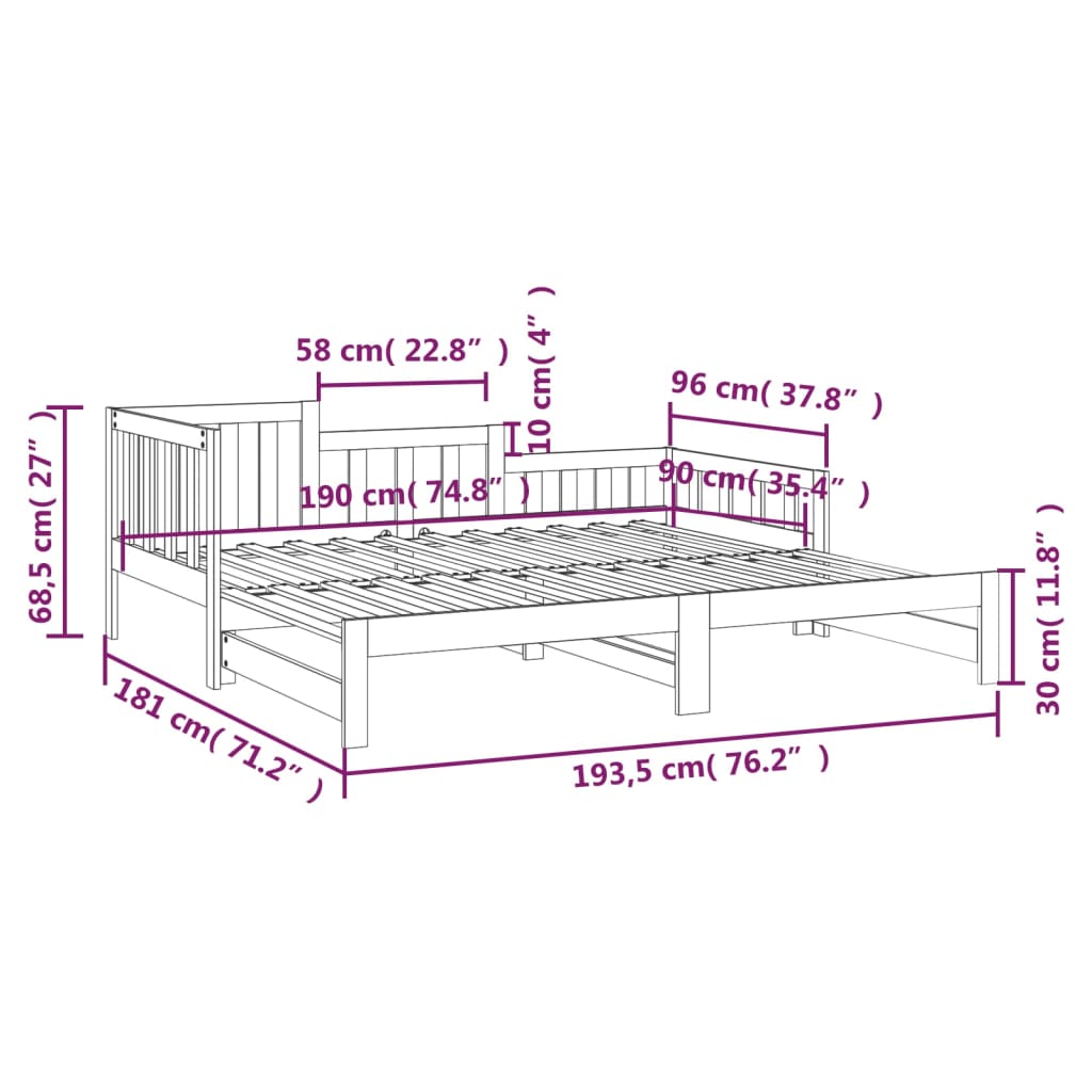 Pat De Zi Extensibil, , 2X(90X190) Cm, Lemn Masiv De Pin