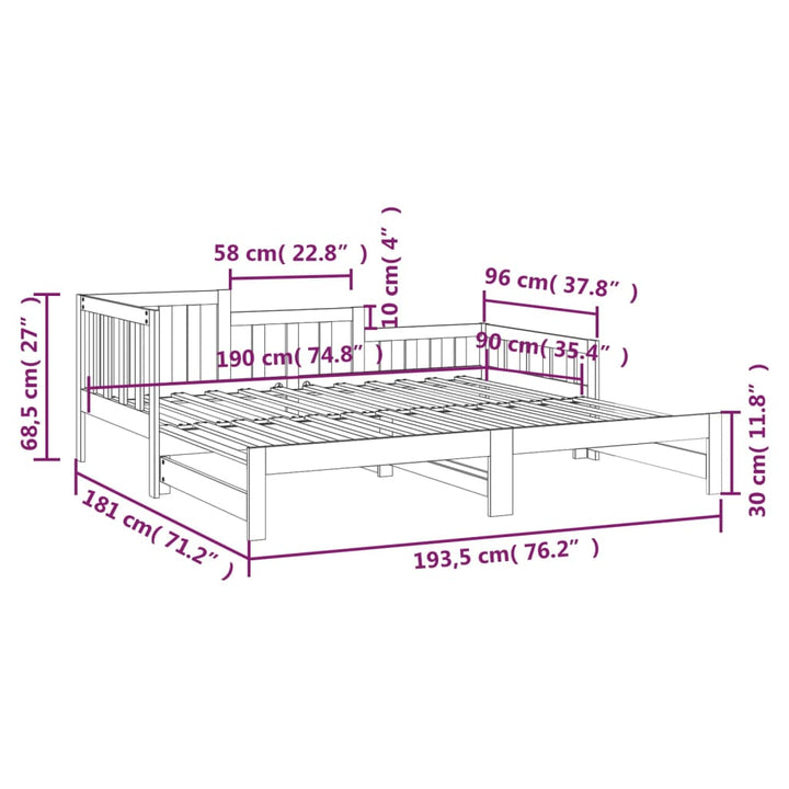 Pat De Zi Extensibil, , 2X(90X190) Cm, Lemn Masiv De Pin