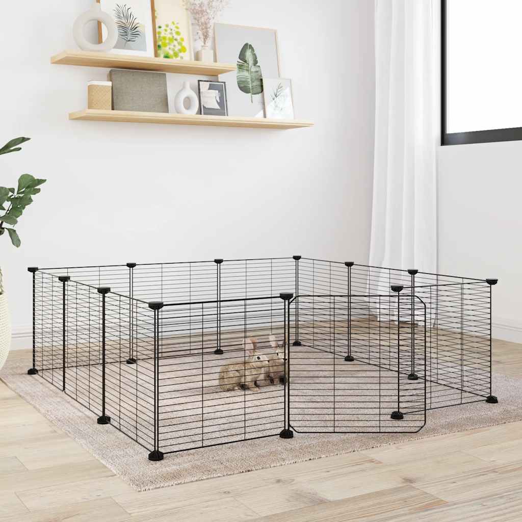 Cușcă Animale De Companie Cu Ușă 36 Panouri Negru 35X35 Cm Oțel
