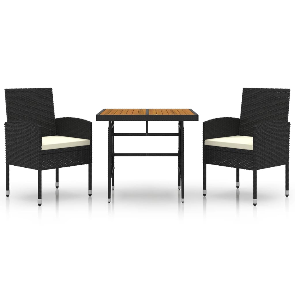 Set Mobilier De Exterior, 3 Piese, Negru, Poliratan