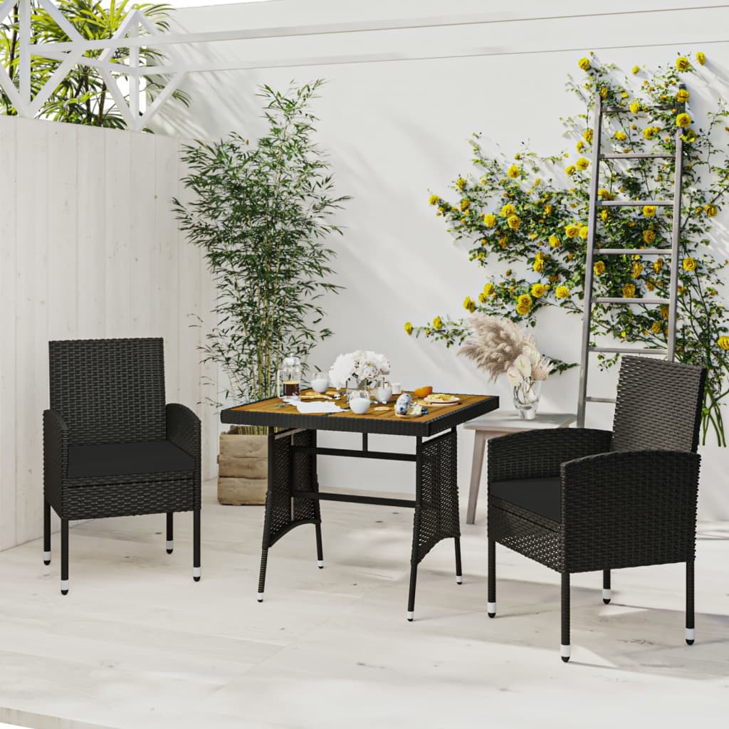Set Mobilier De Exterior, 3 Piese, Negru, Poliratan