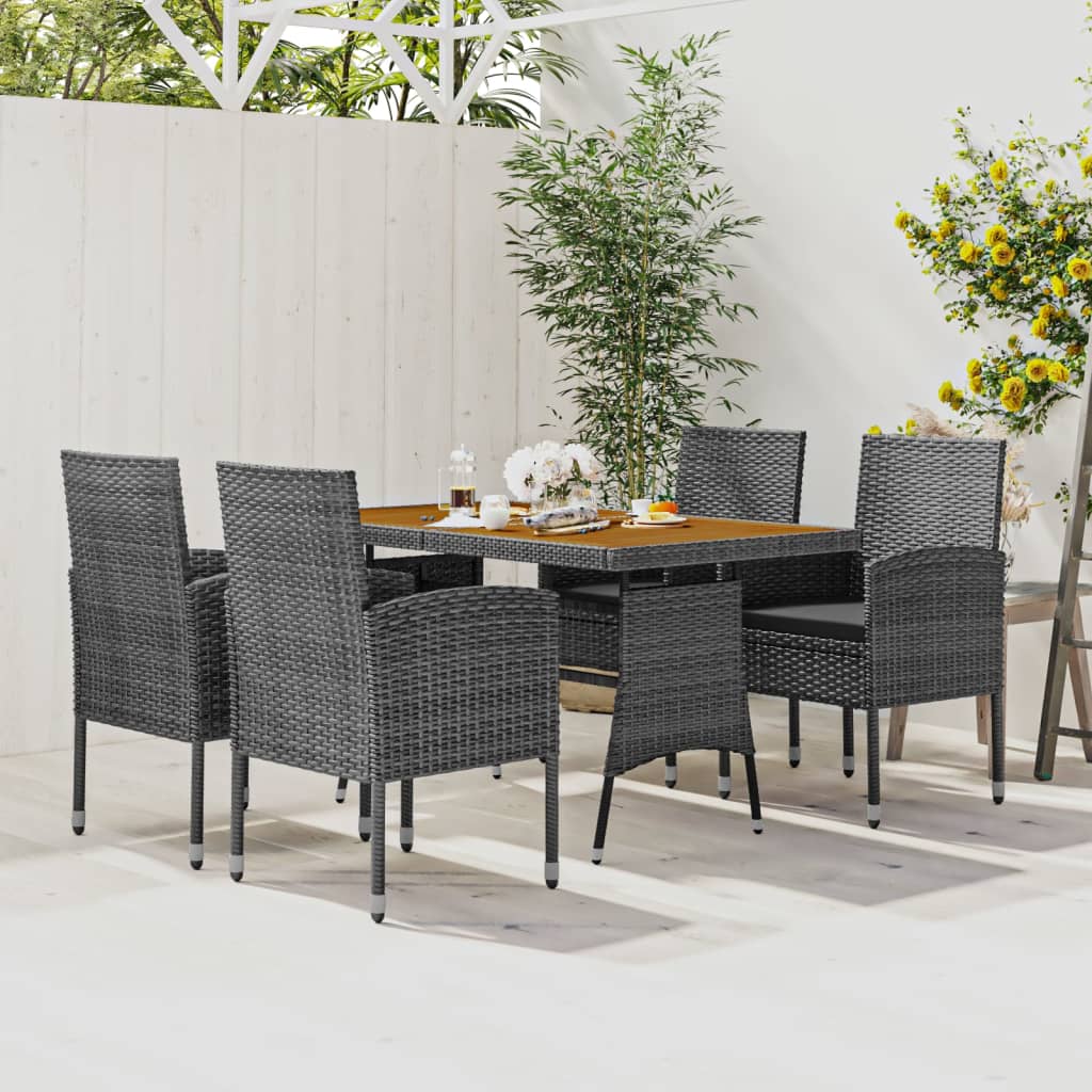 Set Mobilier De Exterior, 5 Piese, Negru, Poliratan