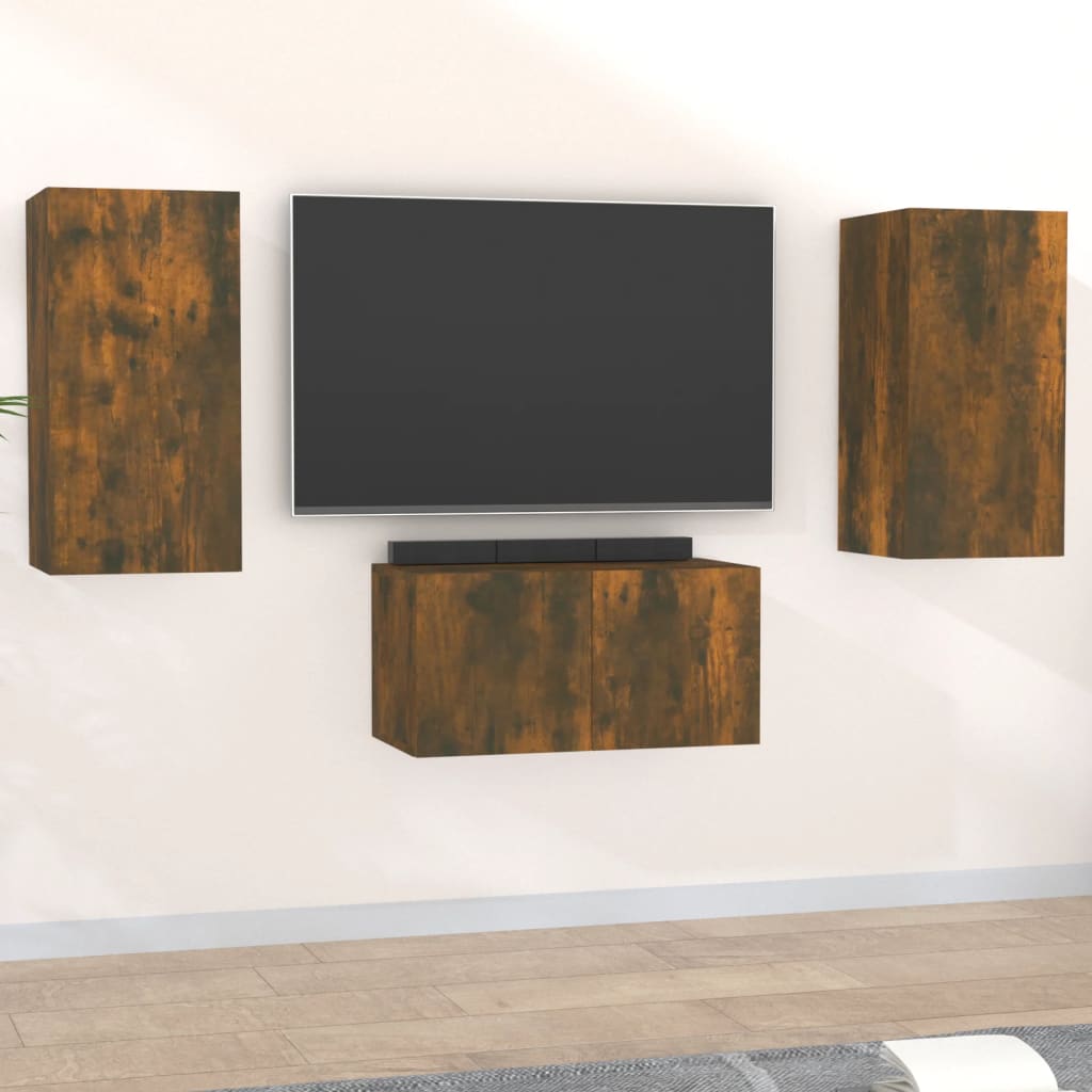 Set De Dulapuri Tv, 3 Piese, , Lemn Prelucrat