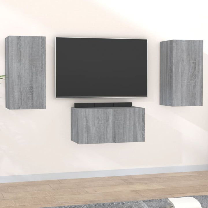 Set De Dulapuri Tv, 3 Piese, , Lemn Prelucrat