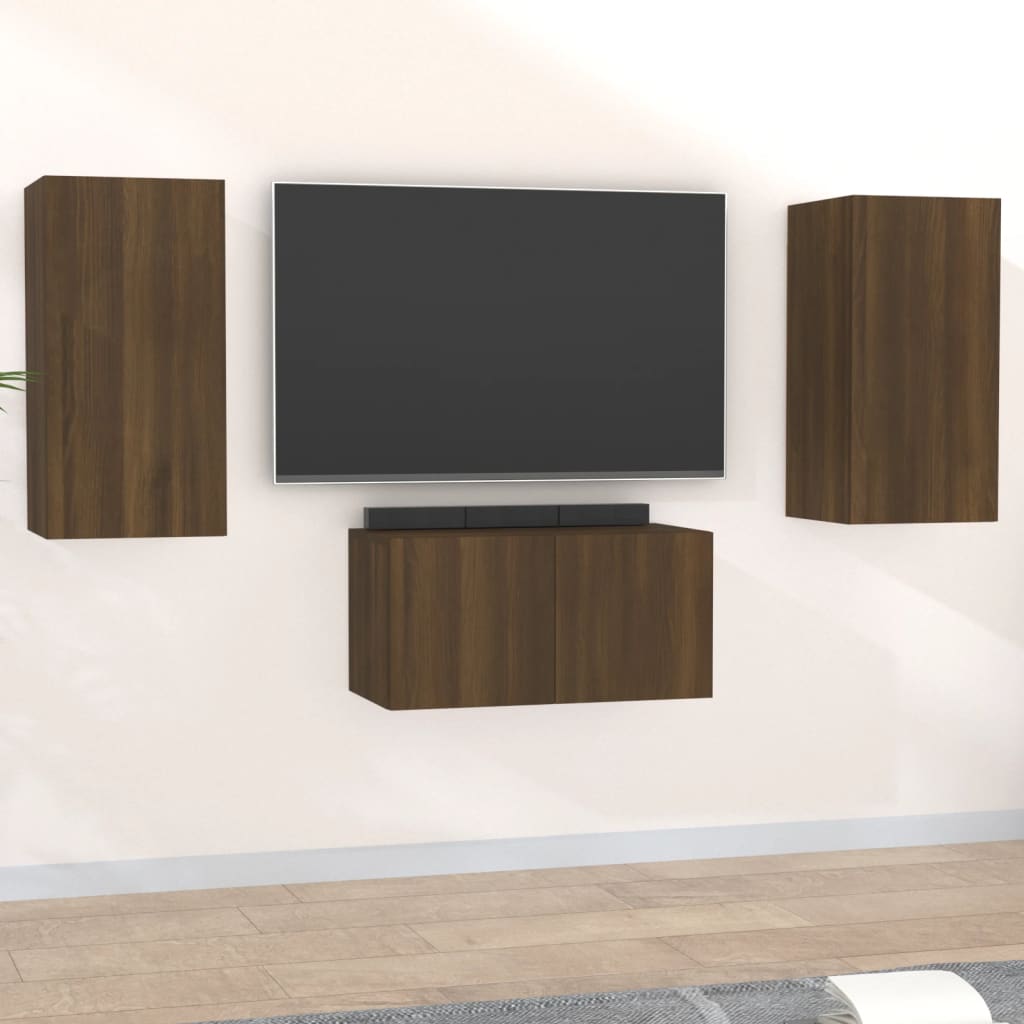Set De Dulapuri Tv, 3 Piese, , Lemn Prelucrat