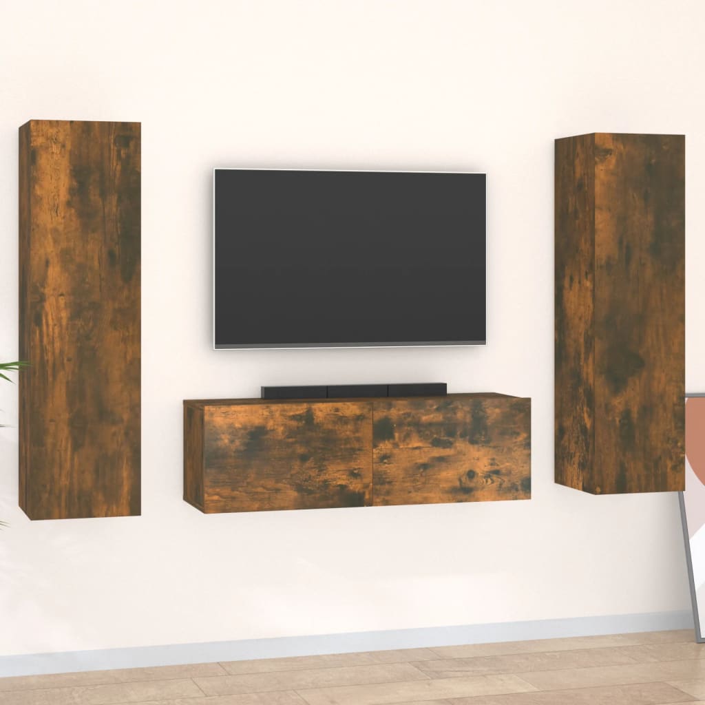 Set De Dulapuri Tv, 3 Piese, , Lemn Prelucrat