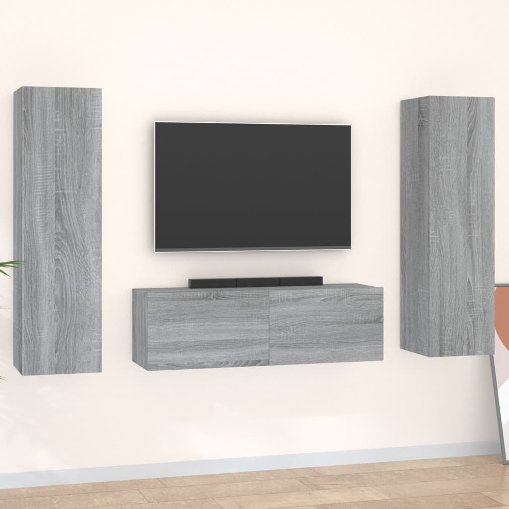 Set De Dulapuri Tv, 3 Piese, , Lemn Prelucrat