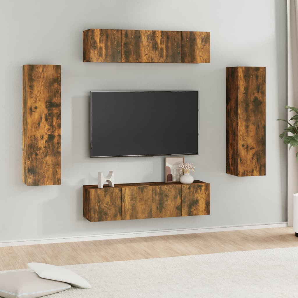 Set De Dulapuri Tv, 6 Piese, , Lemn Prelucrat