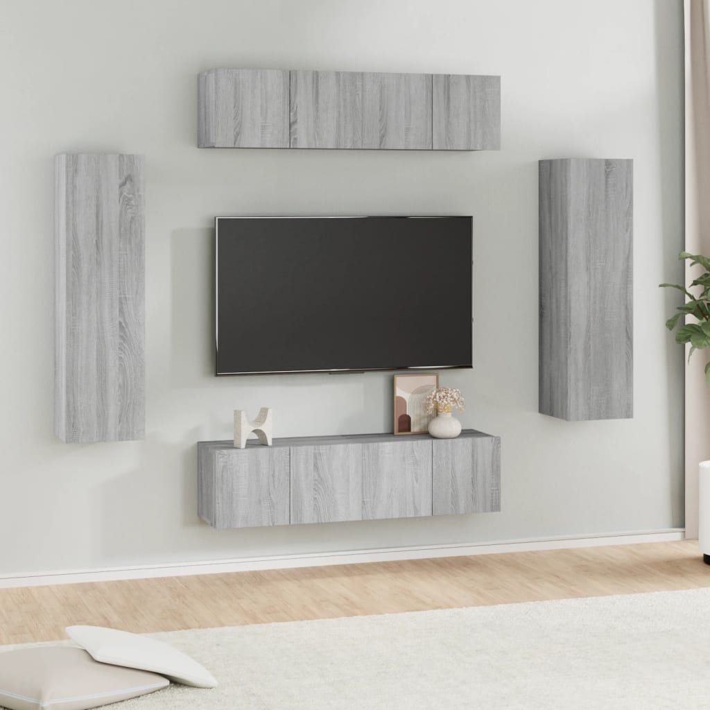 Set De Dulapuri Tv, 6 Piese, , Lemn Prelucrat