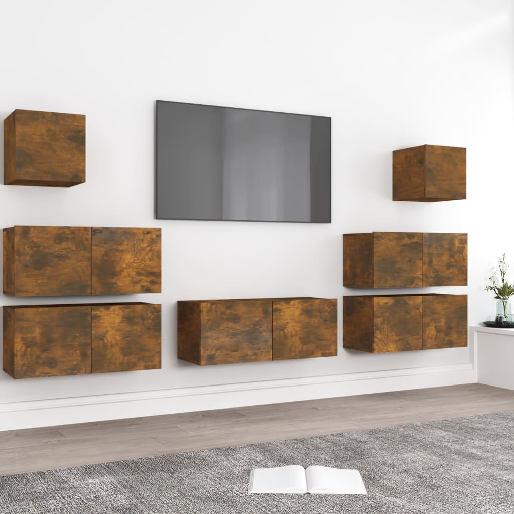 Set De Dulapuri Tv, 8 Piese, , Lemn Prelucrat