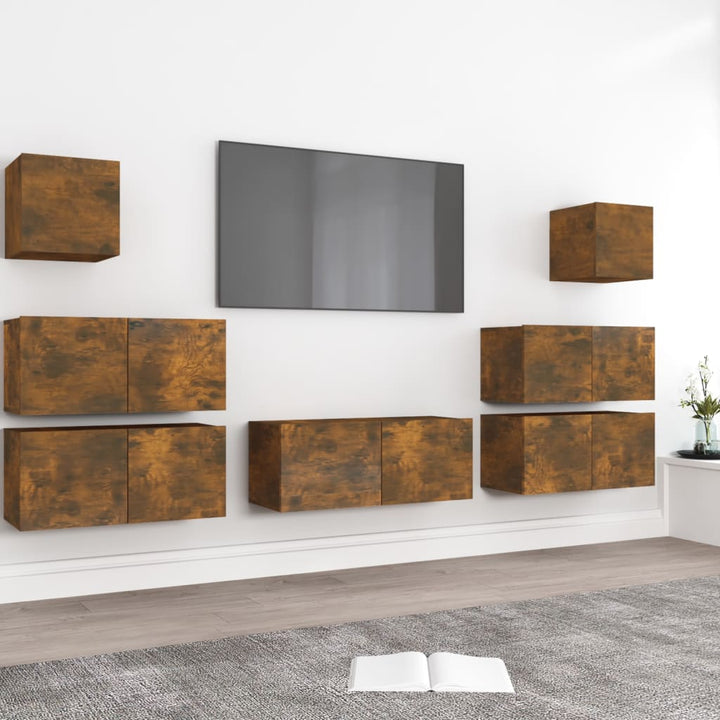Set De Dulapuri Tv, 8 Piese, , Lemn Prelucrat