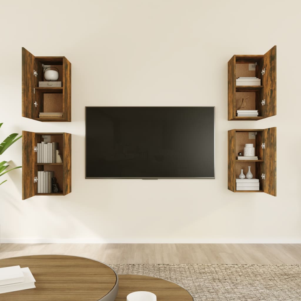 Comode Tv, 4 Buc., Stejar Fumuriu, 30,5X30X Lemn Prelucrat