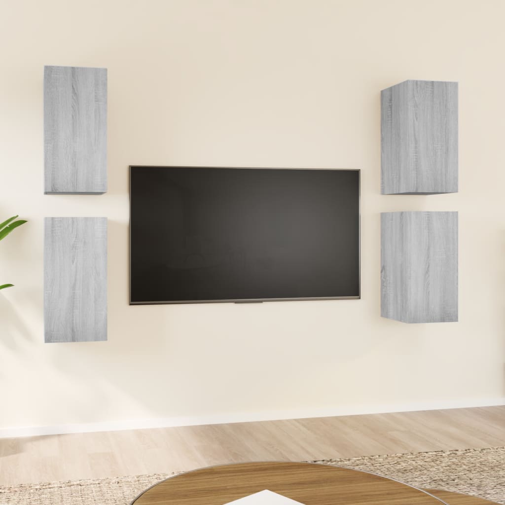 Comode Tv, 4 Buc., Stejar Fumuriu, 30,5X30X Lemn Prelucrat
