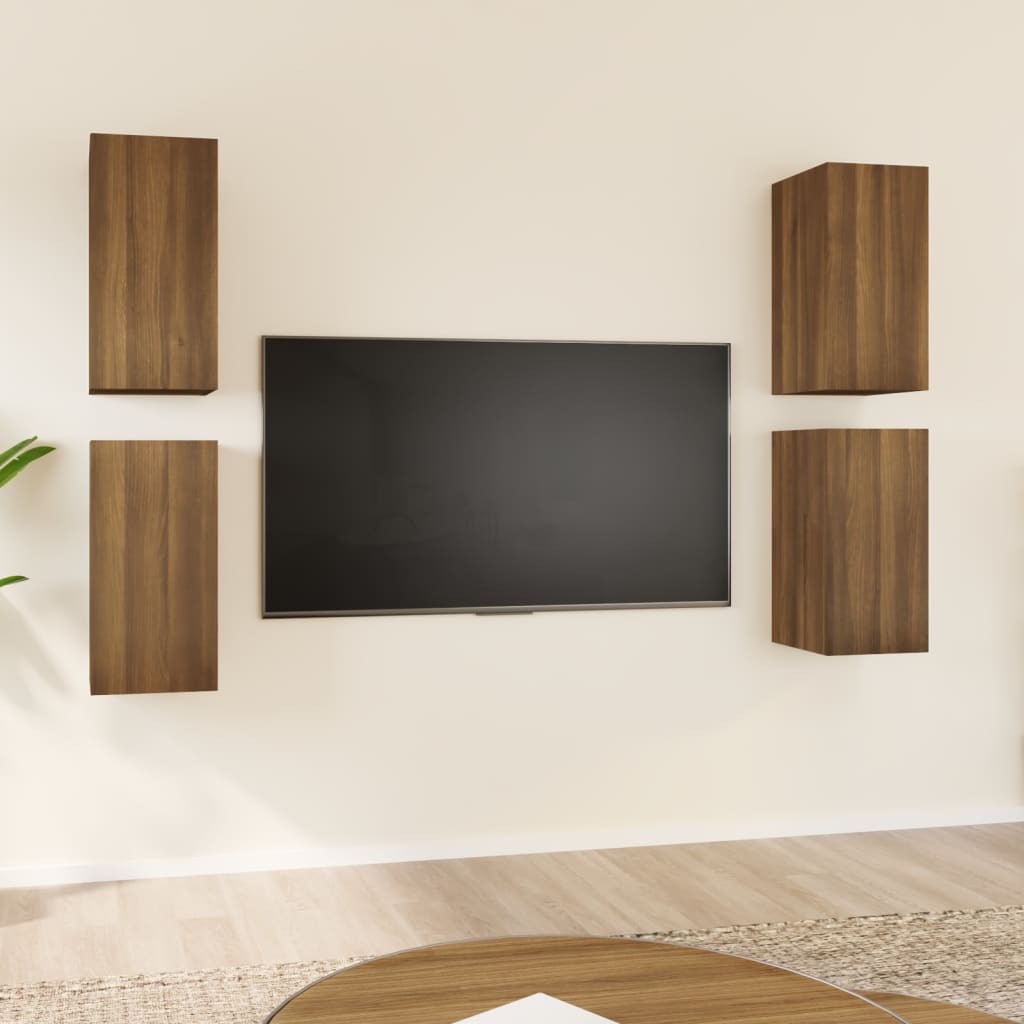 Comode Tv, 4 Buc., Stejar Fumuriu, 30,5X30X Lemn Prelucrat