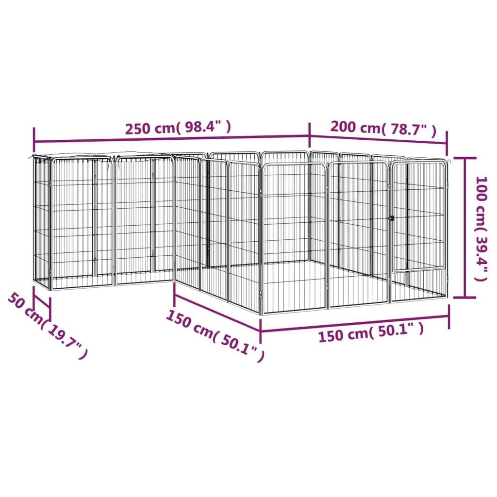 Țarc Câini 18 Panouri Negru 50X100 Cm Oțel Vopsit Electrostatic