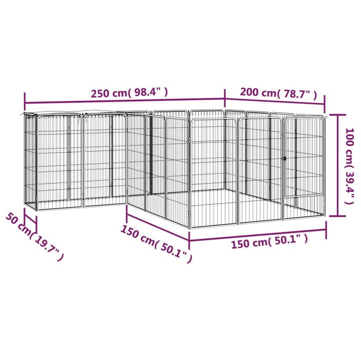 Țarc Câini 18 Panouri Negru 50X100 Cm Oțel Vopsit Electrostatic