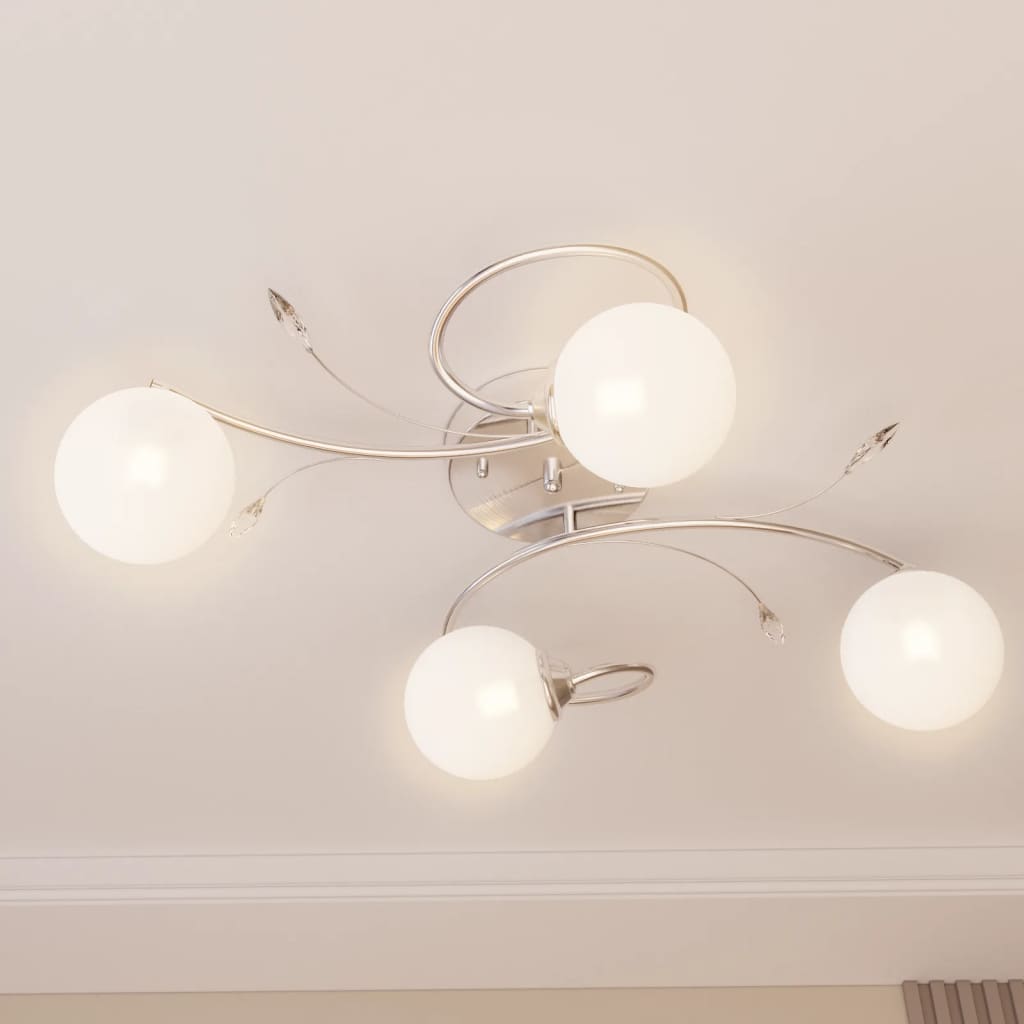 Plafonieră Abajururi Sferice Din Sticlă, 4 Becuri Led G9