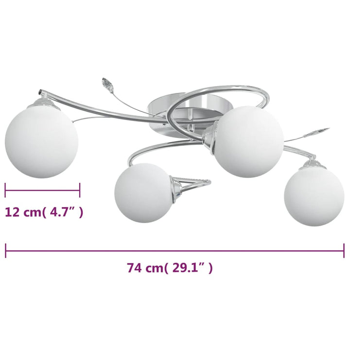 Plafonieră Abajururi Sferice Din Sticlă, 4 Becuri Led G9