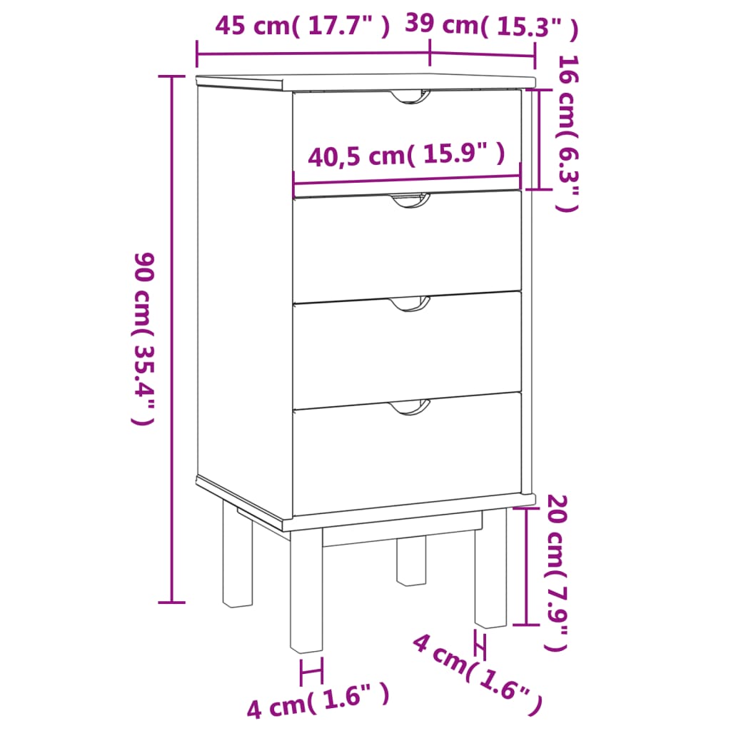 Dulap Cu Sertar &quot;Otta&quot;, 45X39X90Cm, Lemn Masiv De Pin