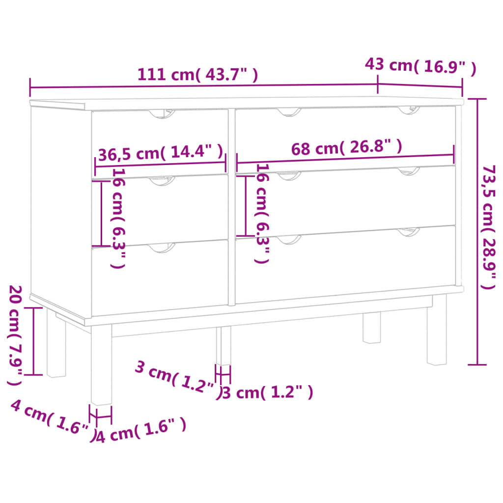 Dulap Cu Sertar Otta Maro/Alb, 111X43X73,5 Cm, Lemn Masiv Pin