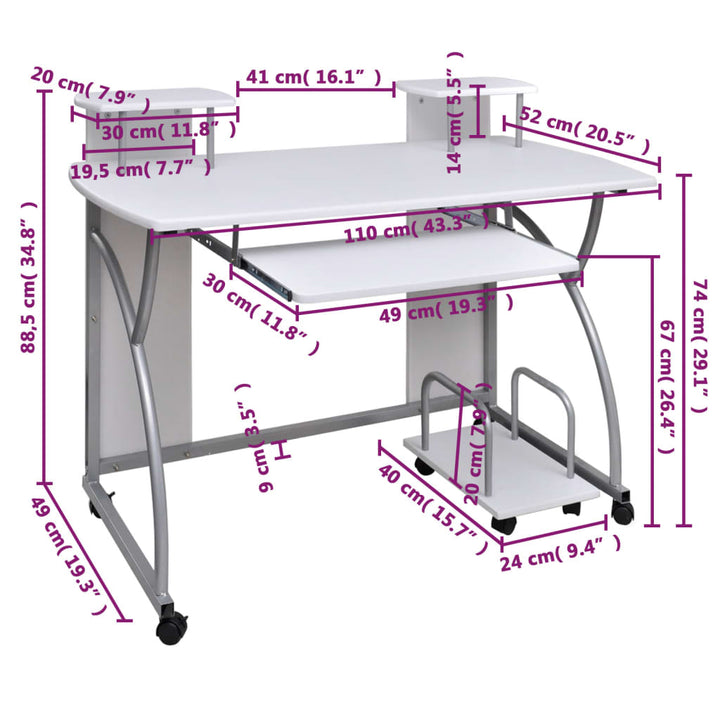 Birou De Computer, , 110X52X88,5 Cm, Lemn Prelucrat
