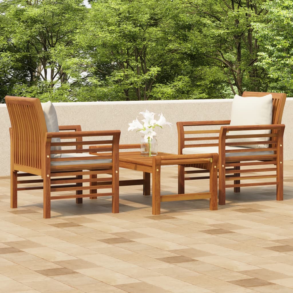 Set Mobilier De Grădină Cu Perne, 3 Piese, Lemn Masiv Acacia