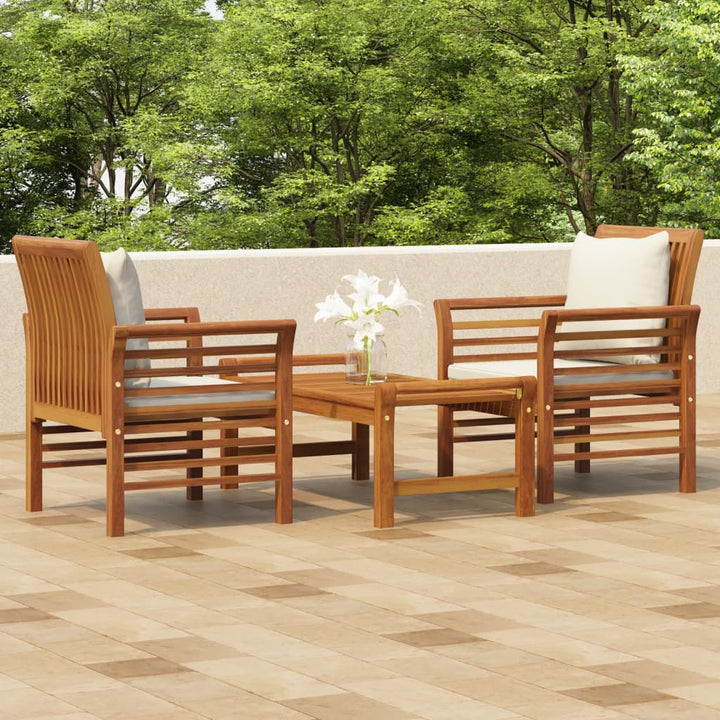 Set Mobilier De Grădină Cu Perne, 3 Piese, Lemn Masiv Acacia