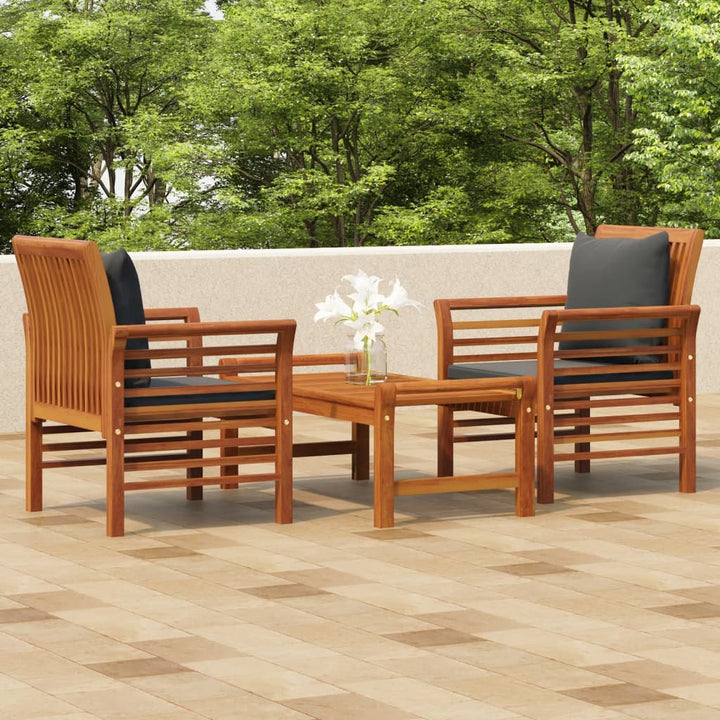 Set Mobilier De Grădină Cu Perne, 3 Piese, Lemn Masiv Acacia