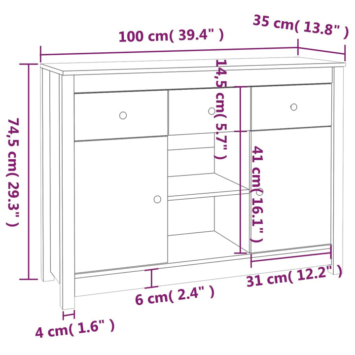 Servantă, , 100X35X74,5 Cm, Lemn Masiv De Pin