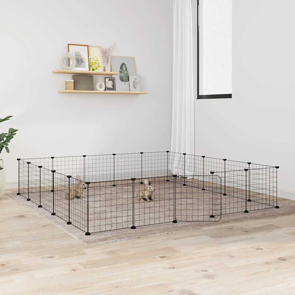 Cușcă Animale De Companie Cu Ușă 36 Panouri Negru 35X35 Cm Oțel