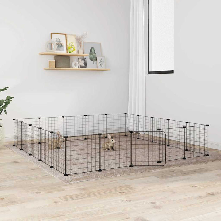 Cușcă Animale De Companie Cu Ușă 36 Panouri Negru 35X35 Cm Oțel