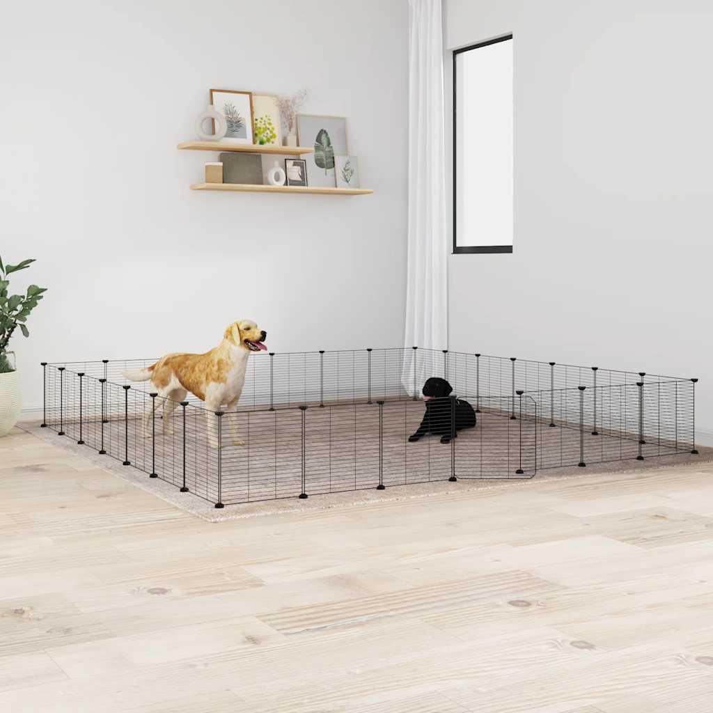 Cușcă Animale De Companie Cu Ușă 36 Panouri Negru 35X35 Cm Oțel