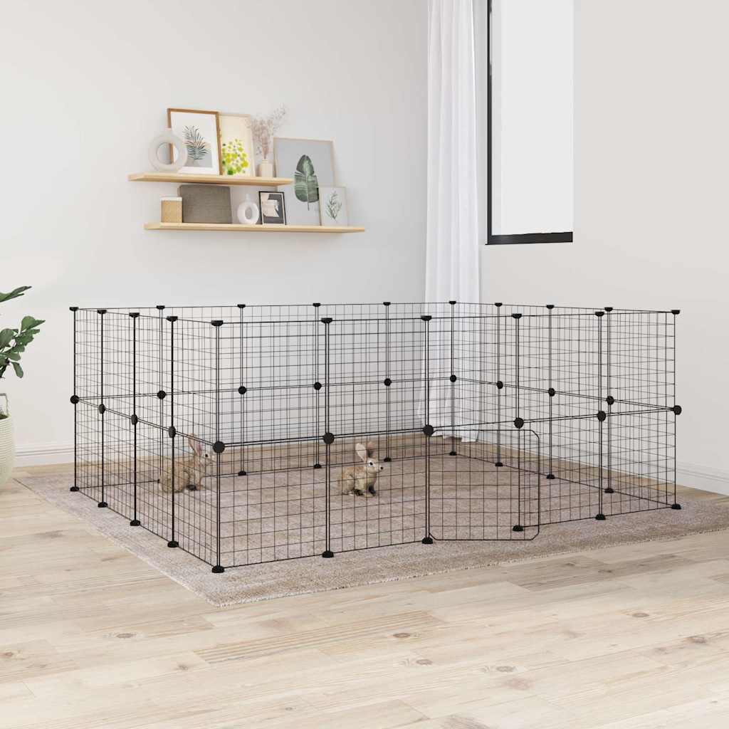 Cușcă Animale De Companie Cu Ușă 60 Panouri Negru 35X35 Cm Oțel