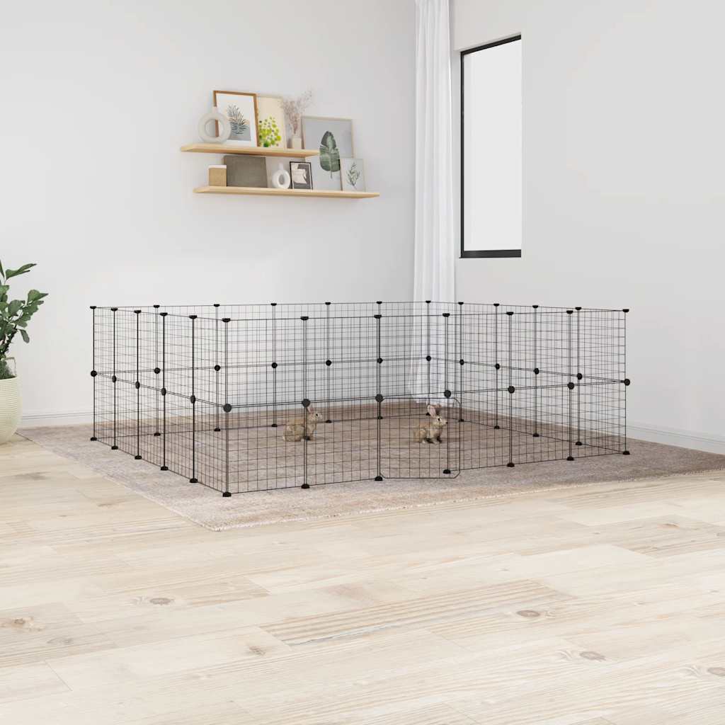 Cușcă Animale De Companie Cu Ușă 60 Panouri Negru 35X35 Cm Oțel