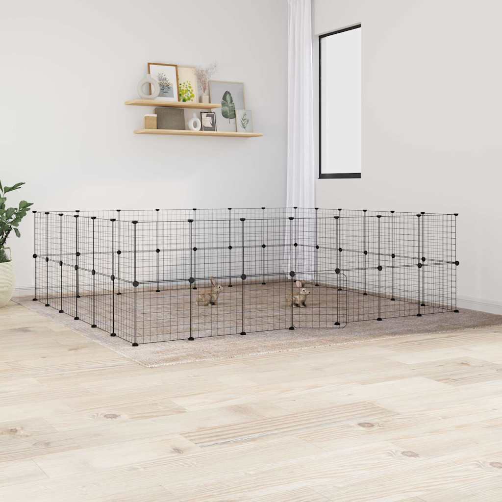 Cușcă Animale De Companie Cu Ușă 60 Panouri Negru 35X35 Cm Oțel