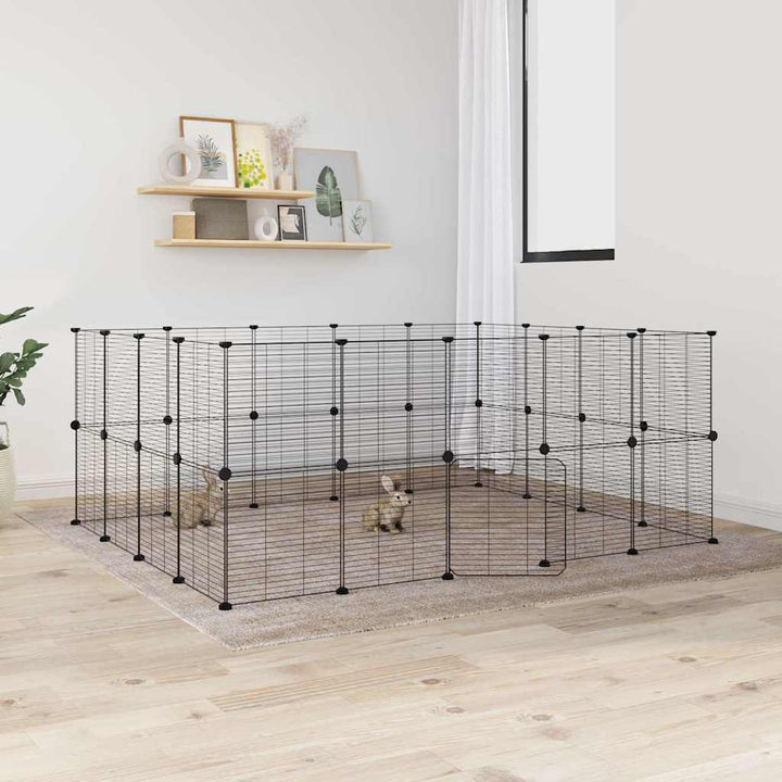 Cușcă Animale De Companie Cu Ușă 60 Panouri Negru 35X35 Cm Oțel