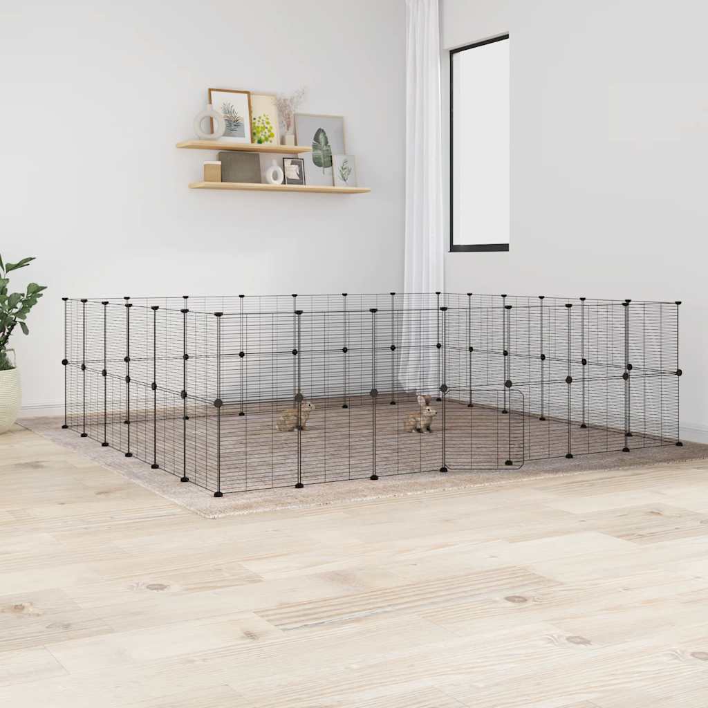 Cușcă Animale De Companie Cu Ușă 60 Panouri Negru 35X35 Cm Oțel