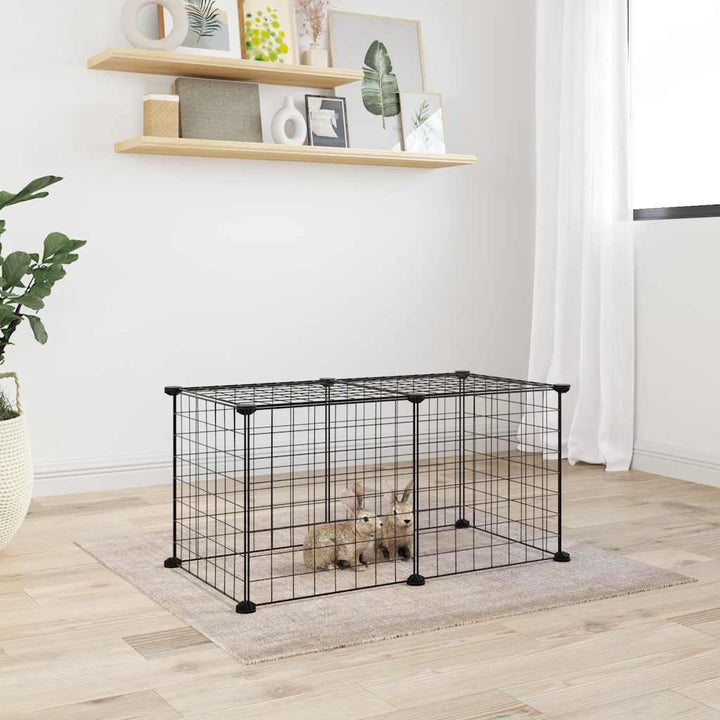 Cușcă Animale De Companie Cu Ușă 28 Panouri Negru 35X35 Cm Oțel