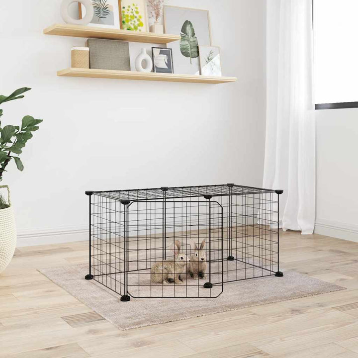 Cușcă Animale De Companie Cu Ușă 28 Panouri Negru 35X35 Cm Oțel