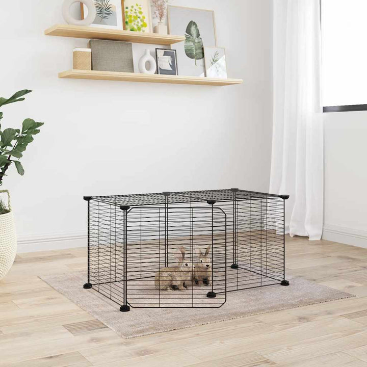Cușcă Animale De Companie Cu Ușă 28 Panouri Negru 35X35 Cm Oțel