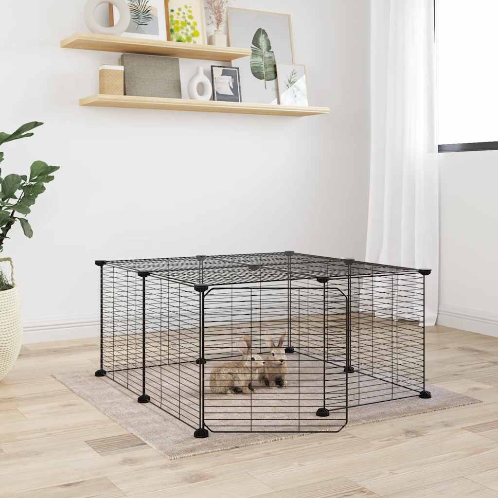 Cușcă Animale De Companie Cu Ușă 28 Panouri Negru 35X35 Cm Oțel