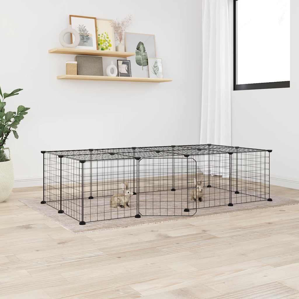 Cușcă Animale De Companie Cu Ușă 28 Panouri Negru 35X35 Cm Oțel