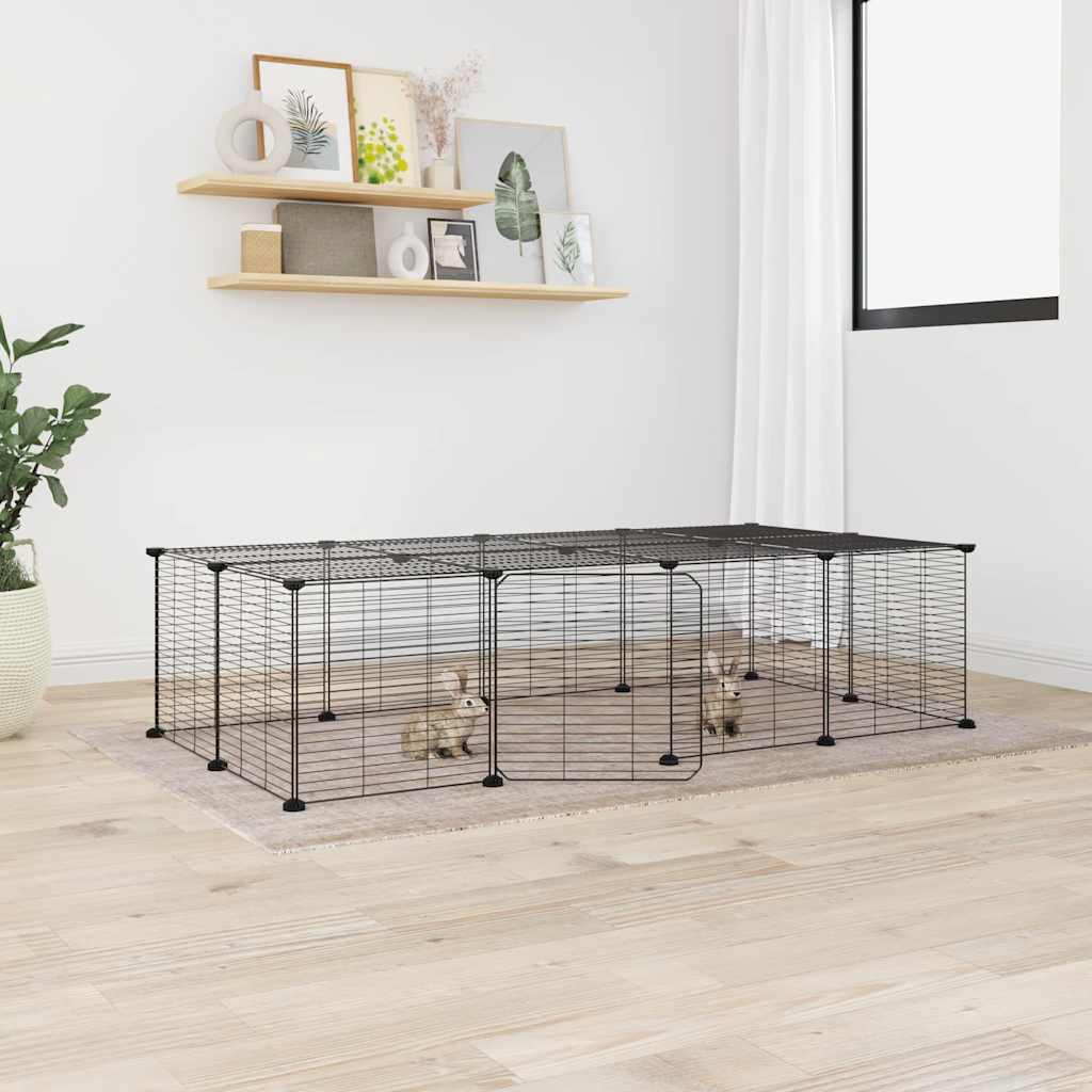 Cușcă Animale De Companie Cu Ușă 28 Panouri Negru 35X35 Cm Oțel