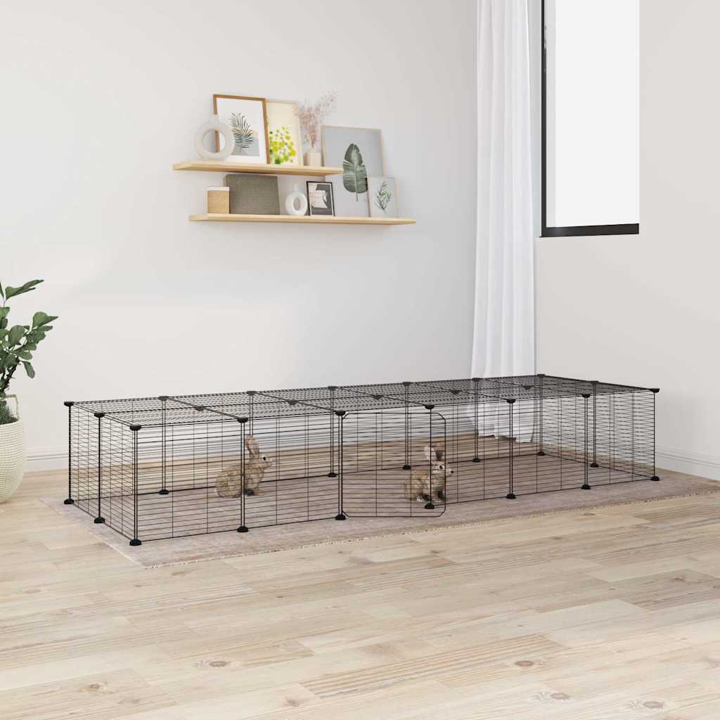 Cușcă Animale De Companie Cu Ușă 28 Panouri Negru 35X35 Cm Oțel
