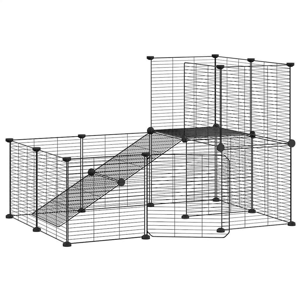 Cușcă Animale De Companie Cu Ușă 20 Panouri Negru 35X35 Cm Oțel