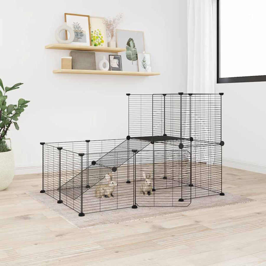 Cușcă Animale De Companie Cu Ușă 20 Panouri Negru 35X35 Cm Oțel