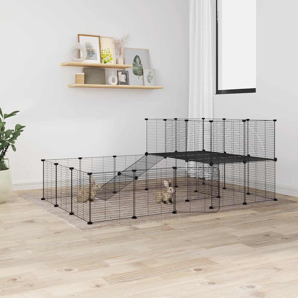 Cușcă Animale De Companie Cu Ușă 20 Panouri Negru 35X35 Cm Oțel