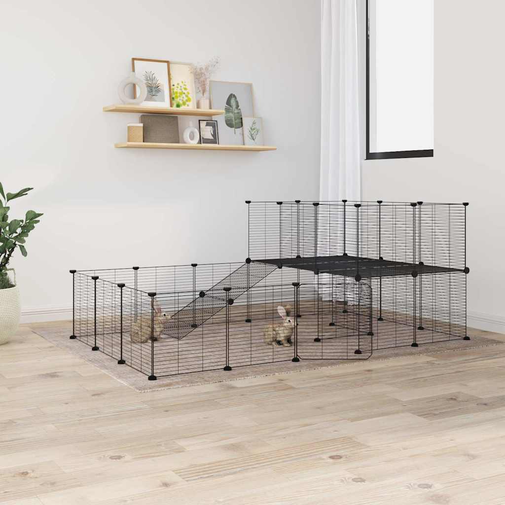 Cușcă Animale De Companie Cu Ușă 20 Panouri Negru 35X35 Cm Oțel