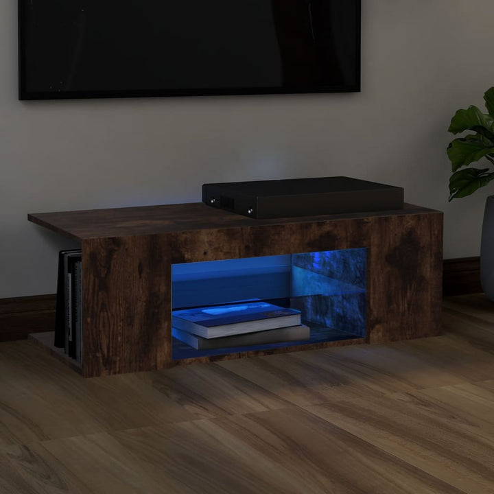 Comodă Tv Cu Lumini Led, Stejar Maro, 90X39X30 Cm