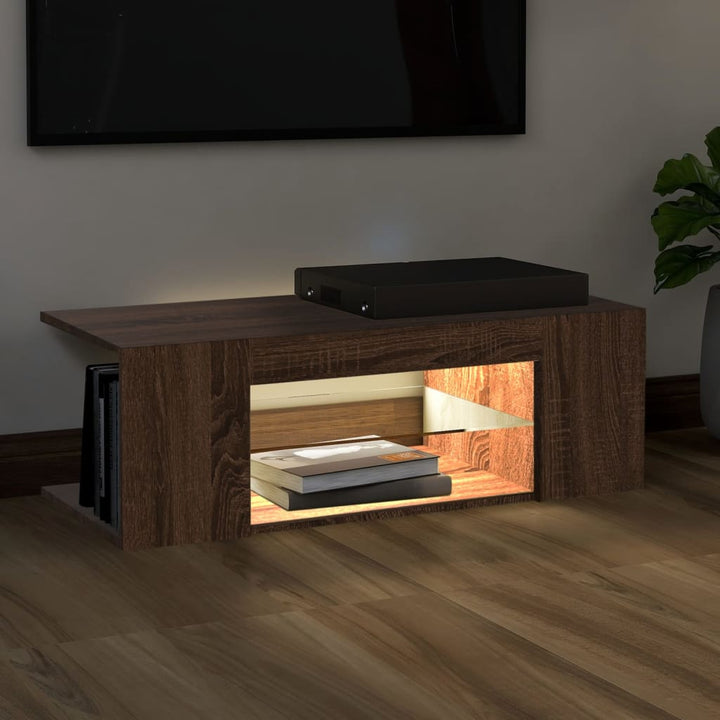 Comodă Tv Cu Lumini Led, Stejar Maro, 90X39X30 Cm